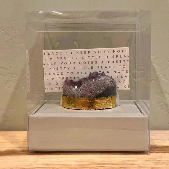 Genuine Amethyst Cluster.Desktop Note Holder. Amethyst Cluster + Gold Base. NWTS - Picture 2 of 10